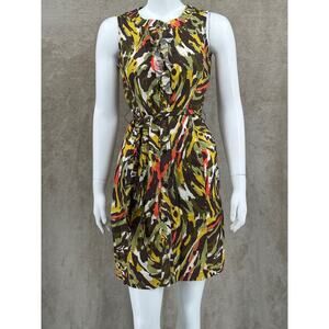 NY Collection Dress Womens Medium Sleeveless Belted Button Up Ruffle Stretch‎
